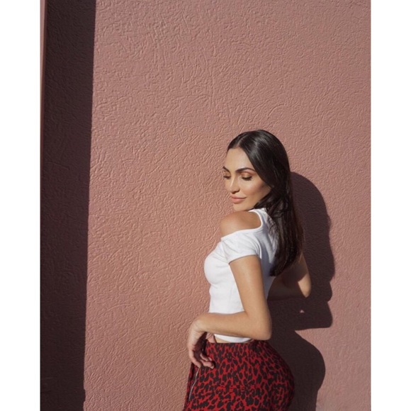 Zara Leopard Animal Print Red Black Skinny Pants - Picture 4 of 9